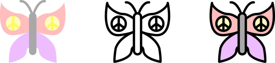 Butterfly, peace vector icon in different styles. Line, color, filled outline