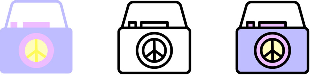 Camera, peace vector icon in different styles. Line, color, filled outline