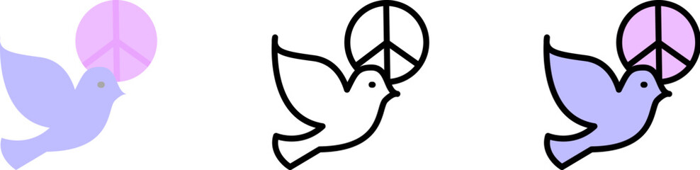 Bird, dove, peace vector icon in different styles. Line, color, filled outline