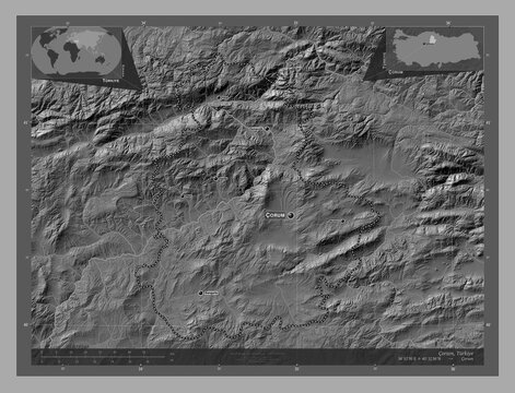 Corum, Turkiye. Bilevel. Labelled points of cities