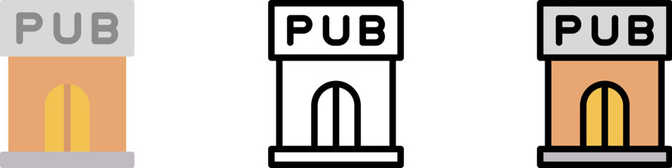 Pub, beer vector icon in different styles. Line, color, filled outline