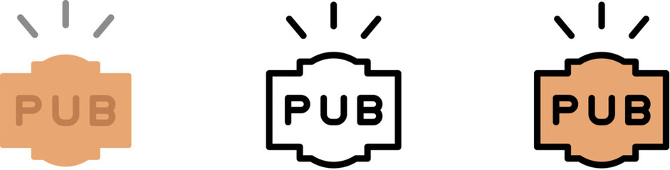 Obraz premium Pub sign, label vector icon in different styles. Line, color, filled outline