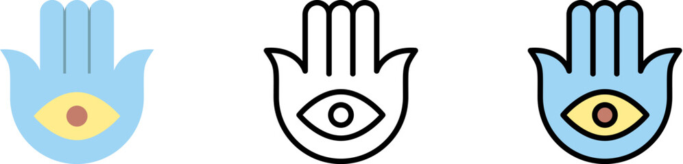 Hamsa Ramadan vector icon in different styles. Line, color, filled outline