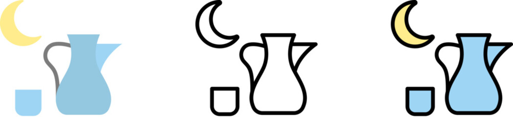 Sparrow water moon Ramadan vector icon in different styles. Line, color, filled outline