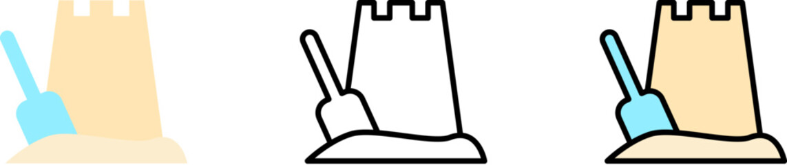 Sand, tower vector icon in different styles. Line, color, filled outline