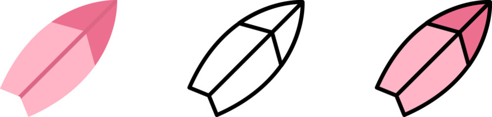 Surf board, sport vector icon in different styles. Line, color, filled outline