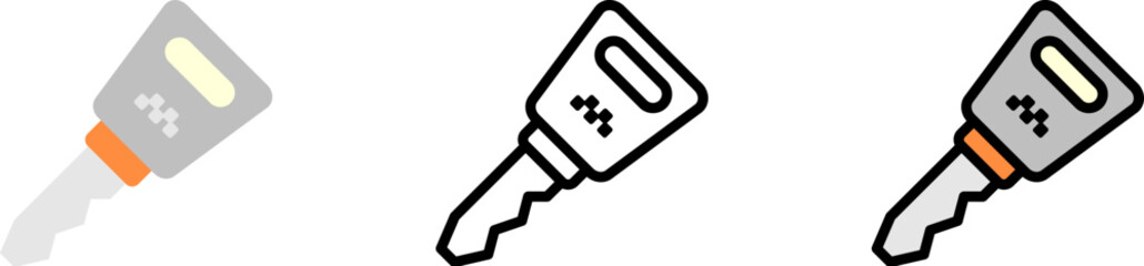 Car key vector icon in different styles. Line, color, filled outline
