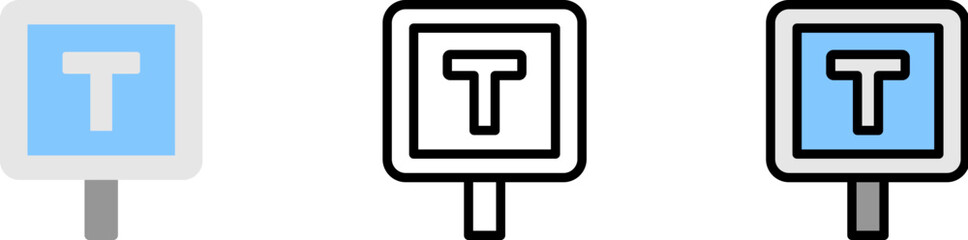 Taxi stop, sign vector icon in different styles. Line, color, filled outline