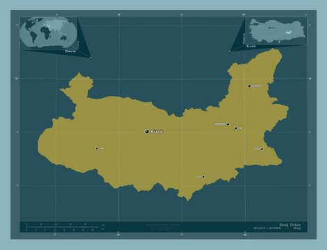 Elazg, Turkiye. Solid. Labelled points of cities