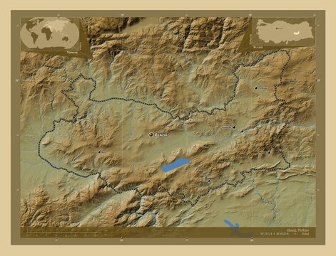 Elazg, Turkiye. Physical. Labelled points of cities