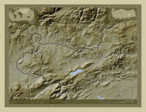 Elazg, Turkiye. Labelled points of cities