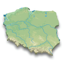 3d isometric relief map of Poland