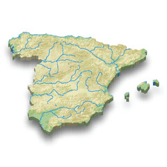 3d isometric relief map of Spain