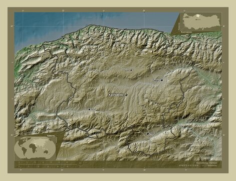 Kastamonu, Turkiye. Labelled points of cities