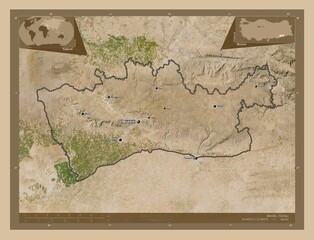 Mardin, Turkiye. Low-res satellite. Labelled points of cities