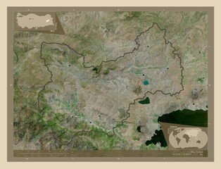 Mus, Turkiye. High-res satellite. Labelled points of cities