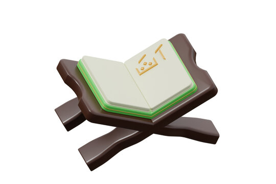 Read quran ramadhan 3d icon isolated white bacground. 3d rendering