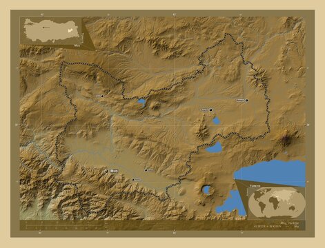 Mus, Turkiye. Physical. Labelled points of cities
