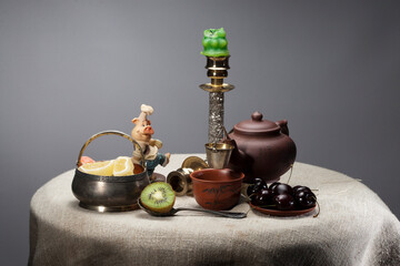 Still life with items with food on small  table