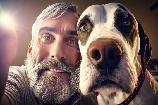 AI generated selfie of a man with his dog