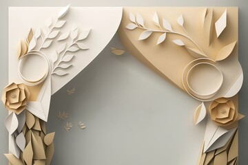 Wedding Banner Minimalist Design Plant Flower Floral Papercraft Concept Background Wallpaper, Generative AI.