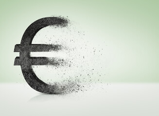 euro sign crumble into dust on a light background