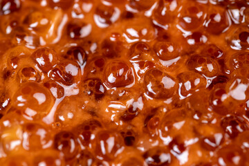 Natural red salmon caviar in large quantities