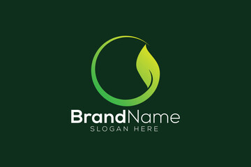 Minimal green leaf logo design template