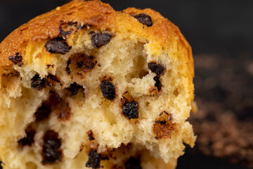 Sweet fresh cupcake with chocolate pieces