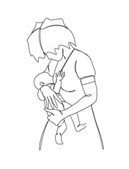 Fototapeta na wymiar Continuous one line drawing of mom holding baby. Vector illustration.