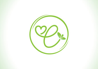 Nutrition logo and green healthy love leaf symbol with love font logo design. Heart sign leaf nature logo. Green eco letters logo