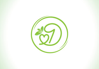 Nutrition logo and green healthy love leaf symbol with love font logo design. Heart sign leaf nature logo. Green eco letters logo