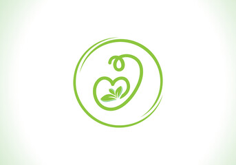 Nutrition logo and green healthy love leaf symbol with love font logo design. Heart sign leaf nature logo. Green eco letters logo