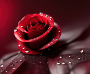 Red Rose with dewdrops close-up. Wallpaper with copy space. Generative AI.