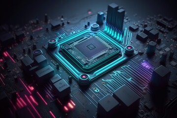 Fototapeta premium Circuit board. Technology background. Central Computer Processors CPU concept. Integrated communication processor, Motherboard digital chip. Tech science background , Generative AI