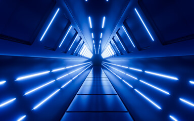 Neon lines and tunnel, 3d rendering.