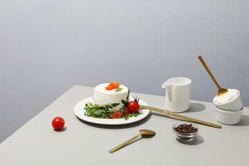 Concept of tasty dairy product - ricotta cheese