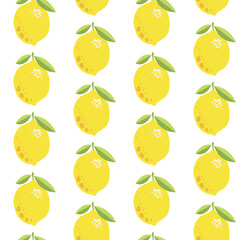 Seamless pattern of vector lemons on white  background. Yellow lemons