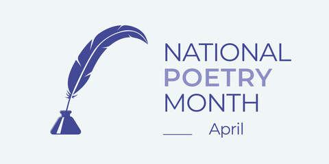 National Poetry Month Awareness celebration in April. Quill in ink bottle illustration banner Vector illustration banner.  - obrazy, fototapety, plakaty