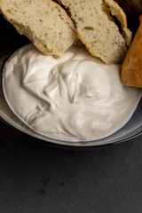 oriental flatbread made of wheat flour with sour cream