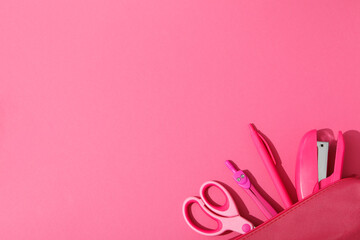 Concept of different stationery accessories, stationery accessories for office work