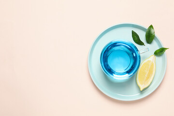 Concept of tasty hot drink, Anchan tea, space for text