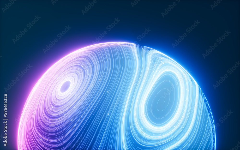 Poster abstract flowing lines and glowing particles, 3d rendering.
