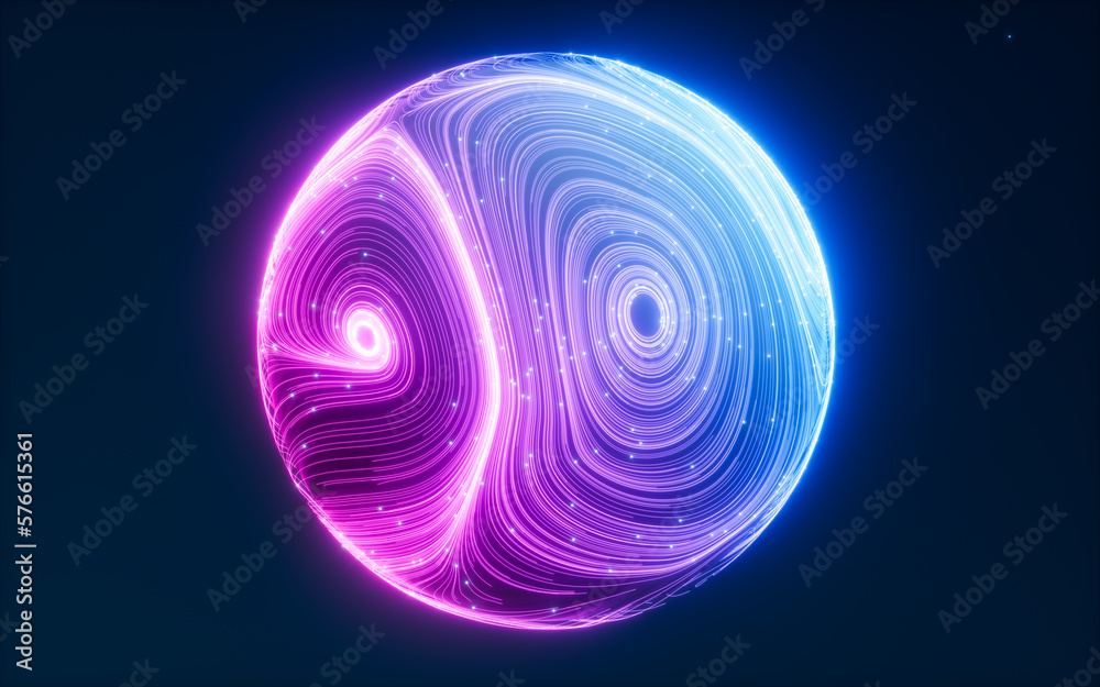 Poster abstract flowing lines and glowing particles, 3d rendering.