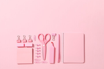 Concept of different stationery accessories, stationery accessories for office work
