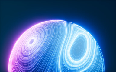 Abstract flowing lines and glowing particles, 3d rendering.