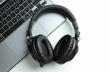 Fototapeta na wymiar Concept of listening audio, music with headphones