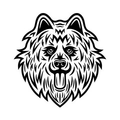Samoyed dog head vector illustration in vintage monochrome style isolated on white background