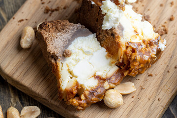 Cheesecake made of soft fresh cheese and peanuts
