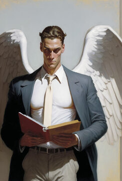 angel man reading a book